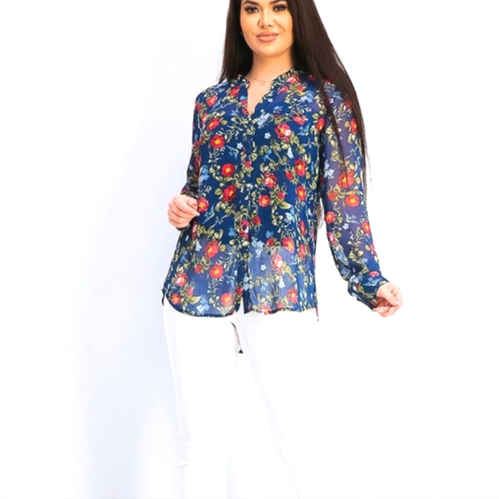 **Kut From The Kloth** Sinclaire Floral Button Front Sheer Blouse.